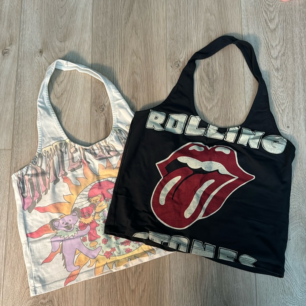 American Eagle Cropped Halter “Band Tees” Set